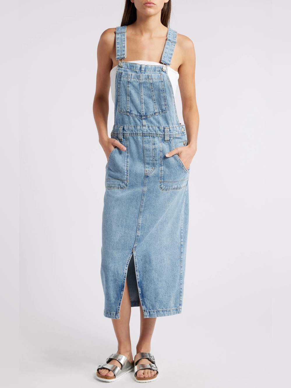 Free People - We The Free Light Blue Denim Overall Skirt/ Skirtall